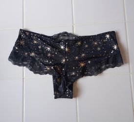 New Victoria Secret Panties cheeky satin medium black stars gold