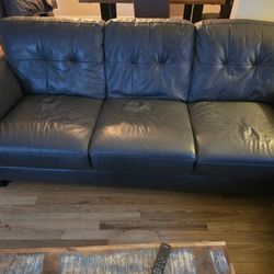 Navy Blue Grey Leather Couch