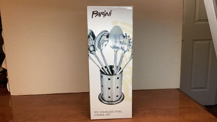 New Panini  7pc  stainless steel kitchen utensil set with holder NIB