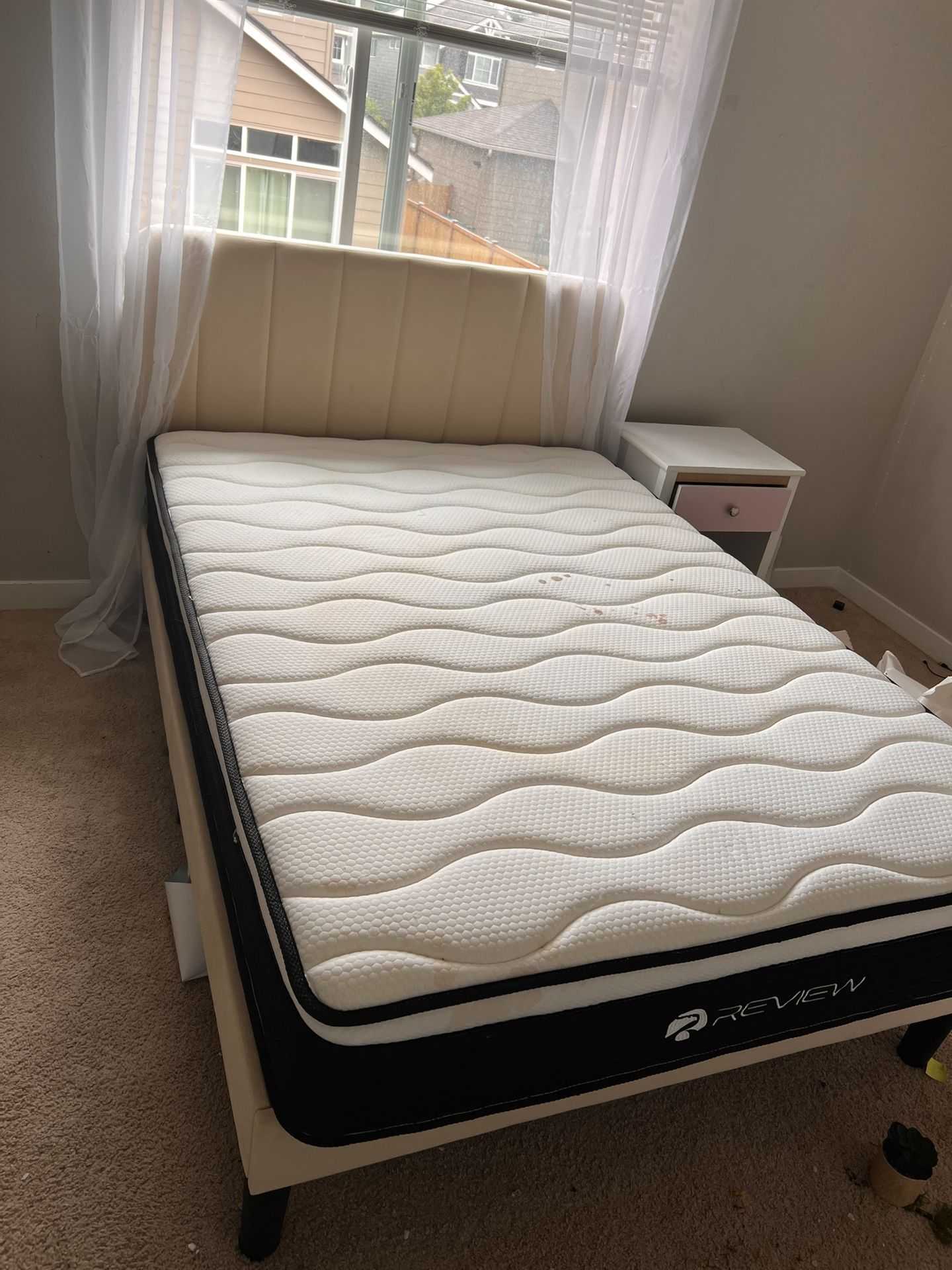Full Size Bed Frame, Mattress And End Table