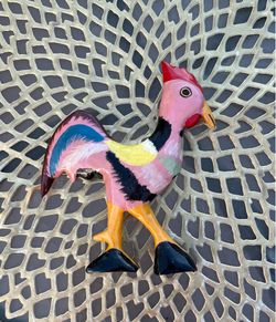 Vintage Haitian folk art hand painted wood rooster figurine
