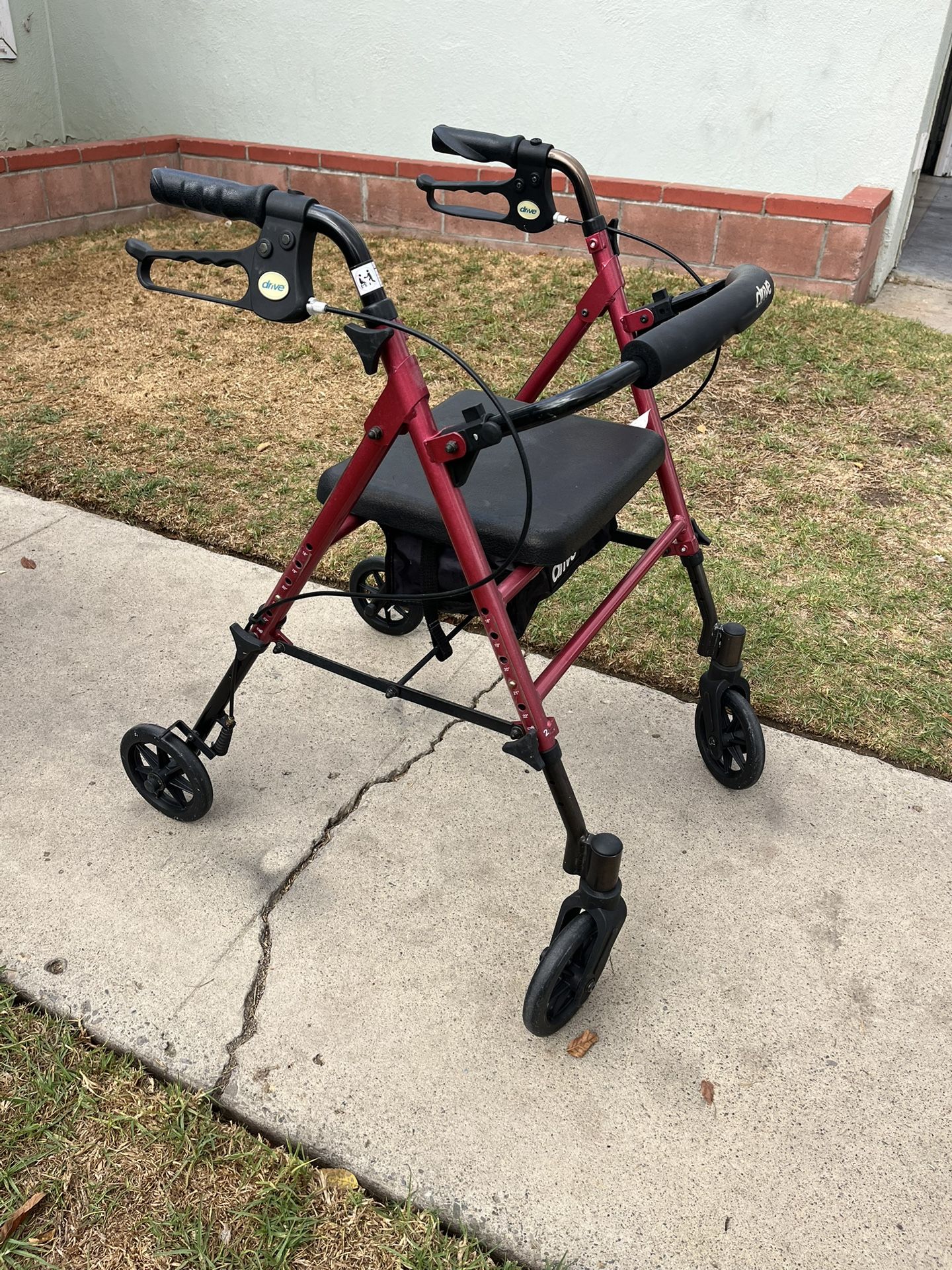 Drive Medical Adjustable Height Rollator Rolling Walker with 6 in. Wheels, Red