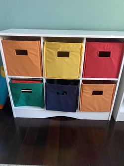 Kids Shelving Unit With Colored Bins 