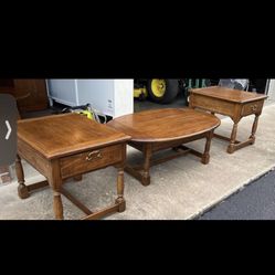 Solid Oak Coffee Table with 2 end tables
