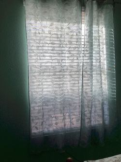Green Half Transparent Curtains 2x 38”x83” With Rods And Install Parts, Like New