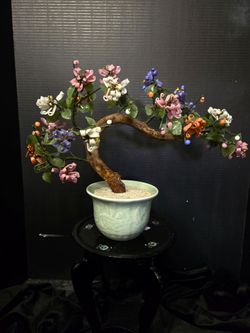 Vintage Glass Bonsai Tree Jade Purple Orange Green Blue White CeladonCeramicPot  11"×15"