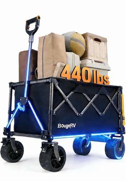 BougeRV Electric Utility Wagon w/ 133Wh Battery, Up to 440 lbs Load Capacity Collapsible Garden Cart, Outdoor Motor-Driven Foldable Wagon
