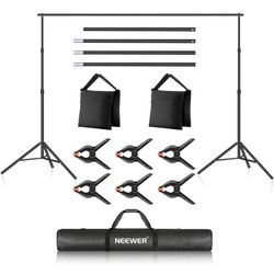 Neewer Photo Studio Backdrop Support System, 10ft/3m Wide 6.6ft/2m High Adjustable Background Stand with 4 Crossbars, 6 Backdrop Clamps, 2 Sandbags, a