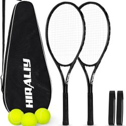 BRAND NEW..HIRALIY 27" Tennis Rackets Set for Adults, 2 Player Pre-Strung Tennis Racquets, 2 Overgri
