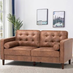 Modern Brown Suede Loveseat – 2-Seat Sofa w/ Pillows, Perfect for Apartment or Office