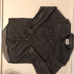 Mens Grey Long Sleeve Classic Western Standard Shirt — Size Large