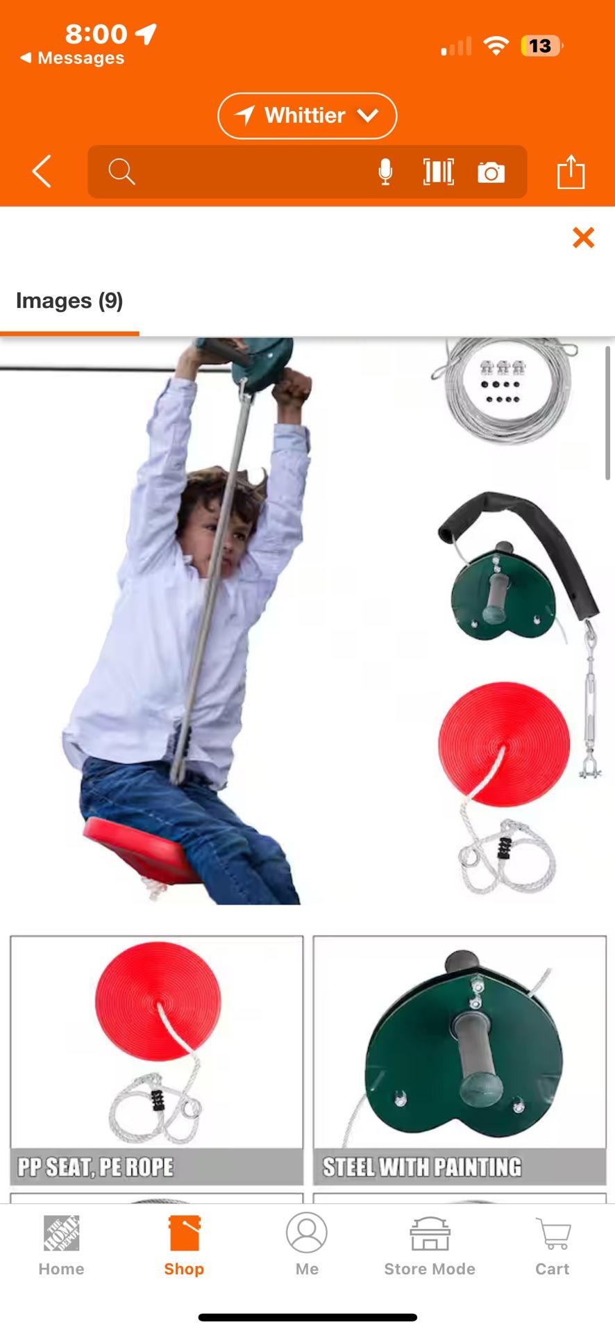 VEVOR Backyard Zipline Kit 100 ft. Slacker Heart Shaped Zip line Trolley with Seat and Handle Ziplin