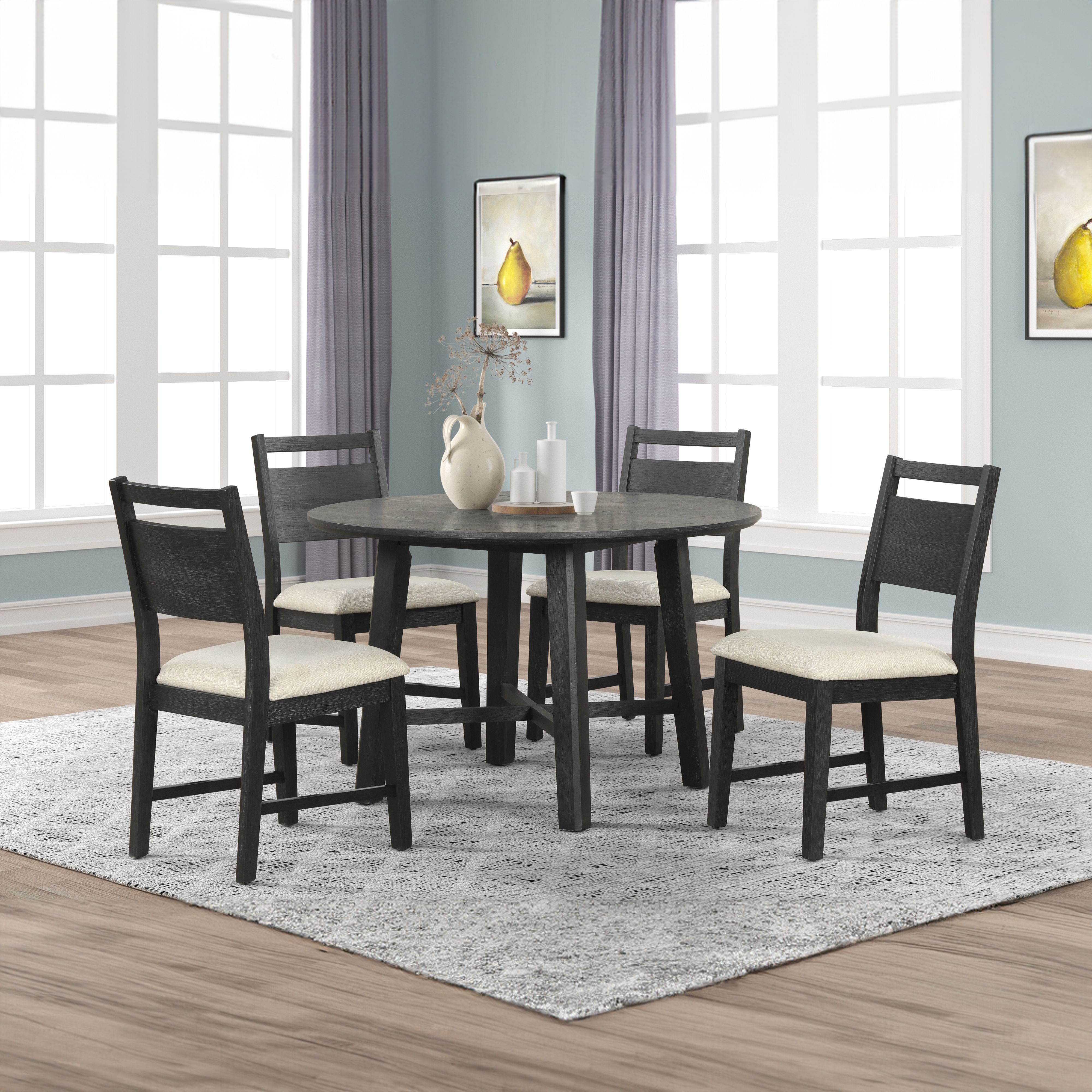NEW 5 PC BLACK ROUND Table Chairs Dining Room Set $10 DOWN