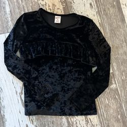 girls Black Crushed Velvet Shirt With Front Ruffle By Arizona jeans Size 7/8