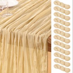 DeZerlor Champagne Gold Cheesecloth Table Runner 12 Pack Summer Table Runners Boho Gauze 120 Inches Cheese Cloth Table Decor For Wedding Bridal Baby S