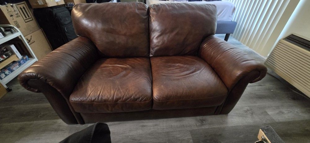Sofa Couch 2 seater leather brown moving sale