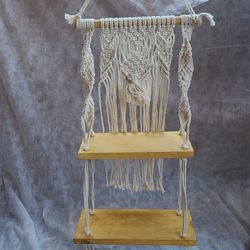 Boho Hanging Macrame Shelves X2