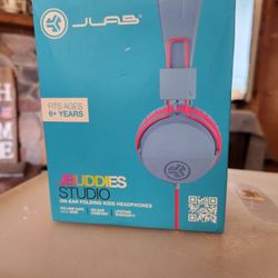  JBuddies Studio Wired Over Ear Folding Kids Headphones with Mic - Blue/Pink