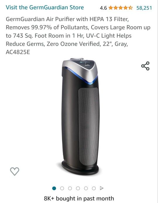 Air Purifier with HEPA 13 Filter, Removes 99.97% of Pollutants (Gray)