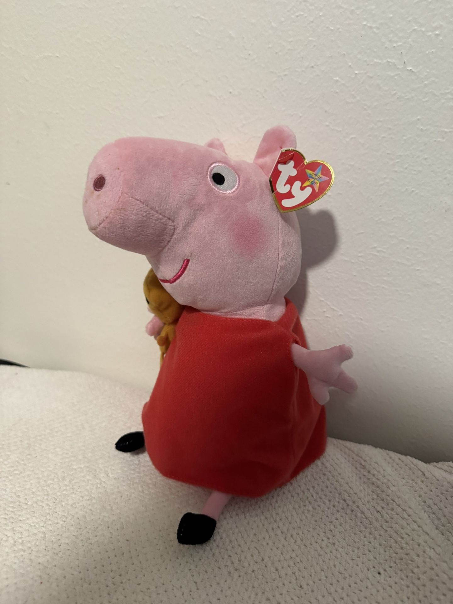 Ty Peppa Pig 9” Plush With Teddy Bear & Red Dress Stuffed Toy