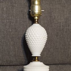 Vintage Milk Glass Hobnail Lamp Mid Century White Lamp Nightstand 