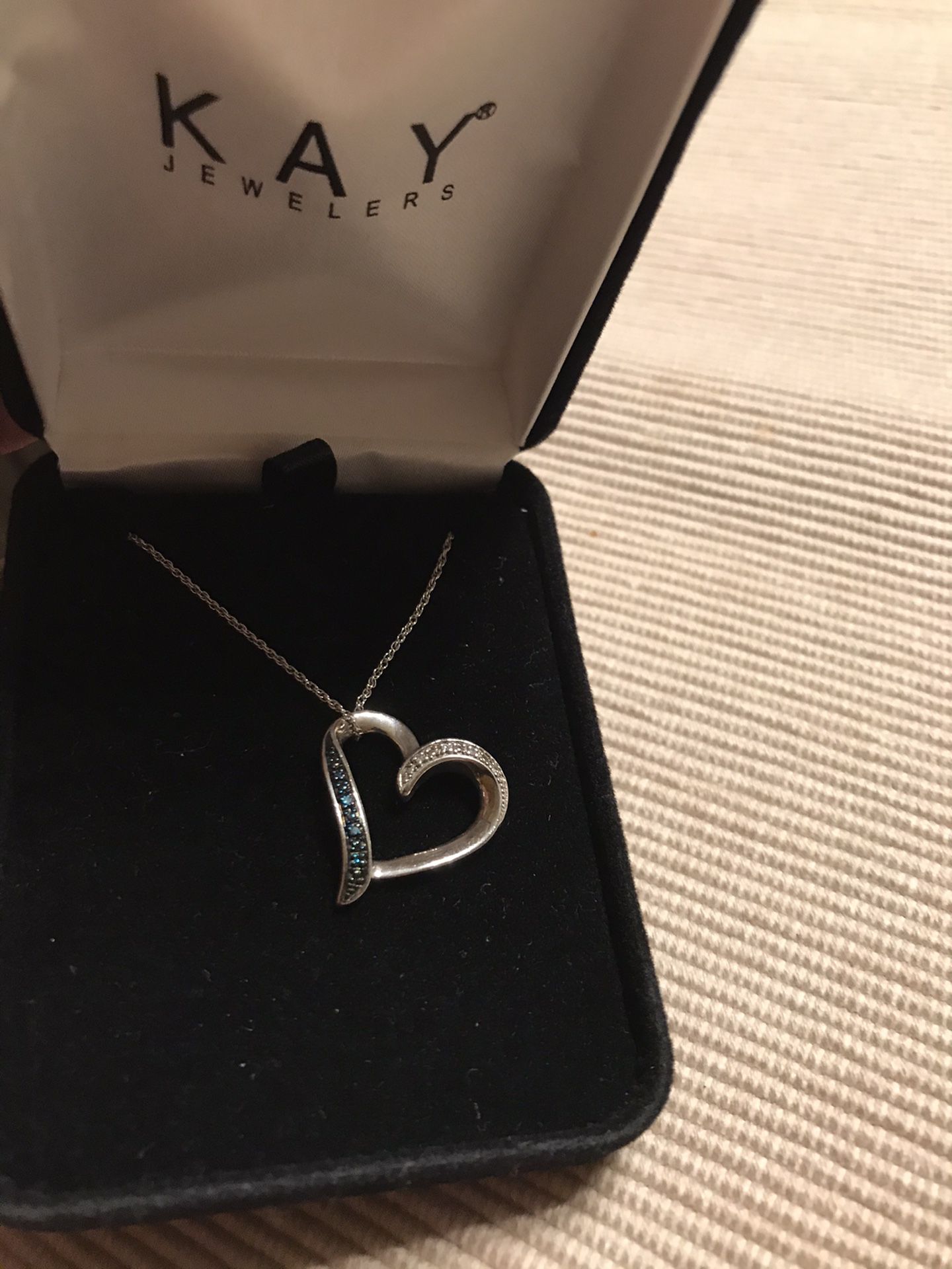 Kay Jewelers Heart Necklace Black and White Diamonds Sterling Silver