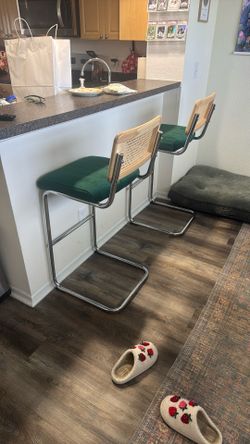Set Of 2 Green Bar Stools