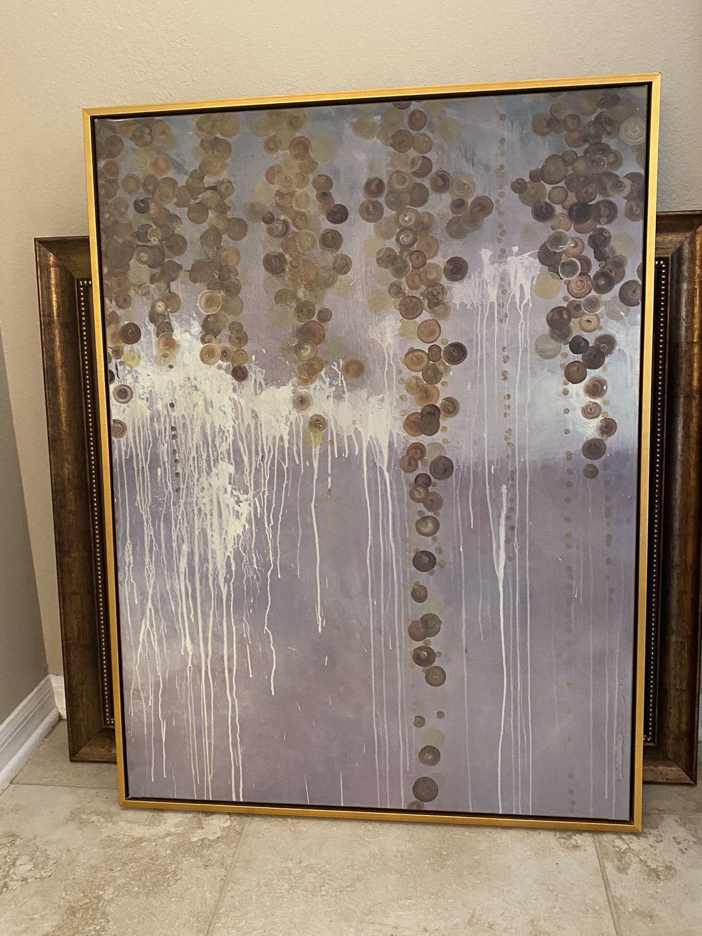 30”x40” Framed Abstract Art Drips And Circles