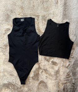 Bundle Sz Large Black Bodysuit & Crop Top
