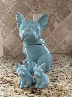French Bulldog Canister w/ salt and pepper shakers
