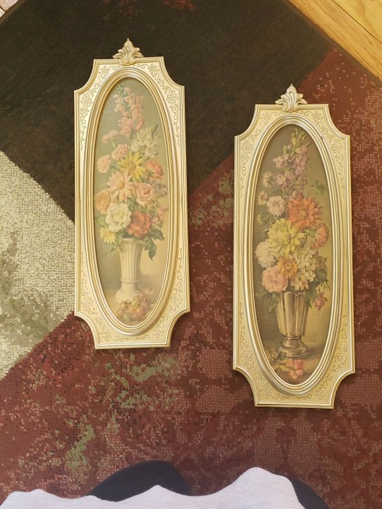 Cecil Rubino Wall Art | Vintage Cecil Rubino Framed Flowers Vase Wall Art