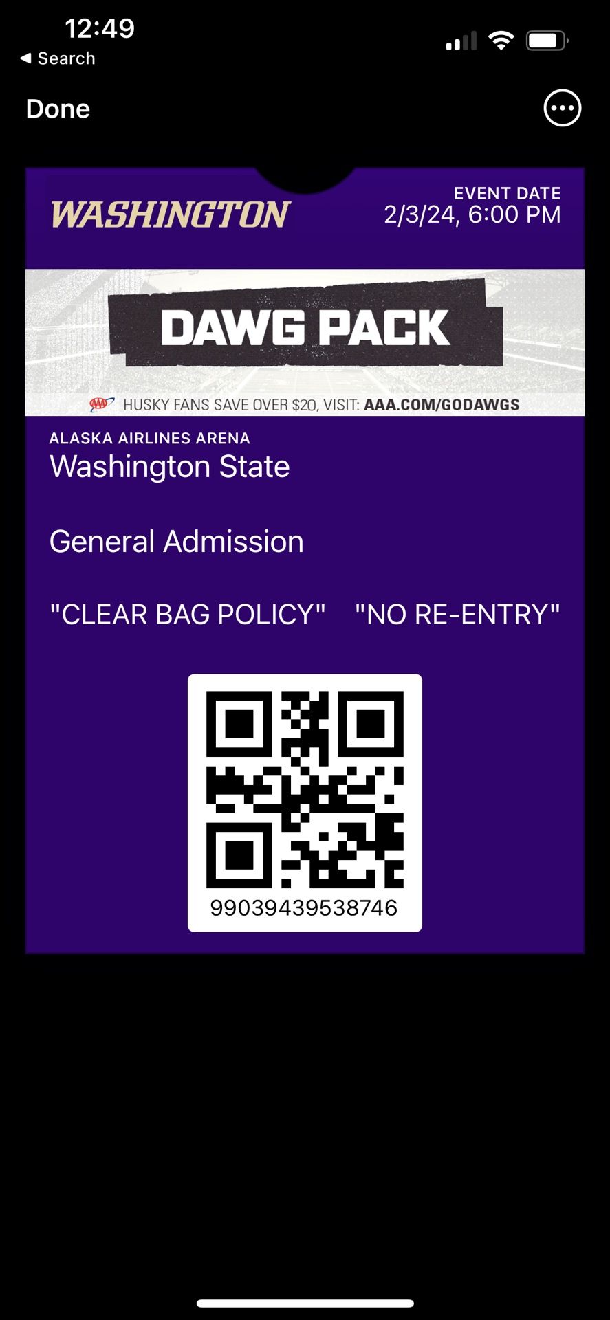 Washington Huskies Vs Washington State Cougars Basketball Ticket