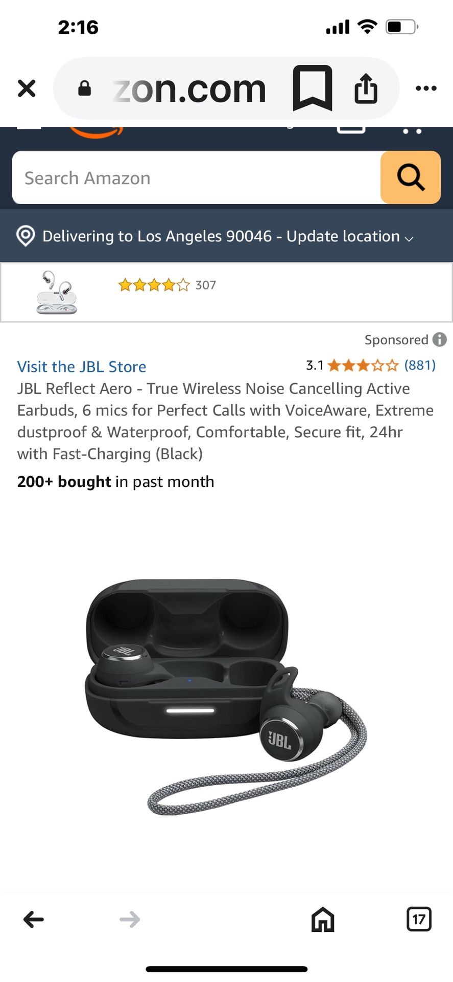 JBL Reflect Aero True Wireless Earbuds with Adaptive Noise Cancelling