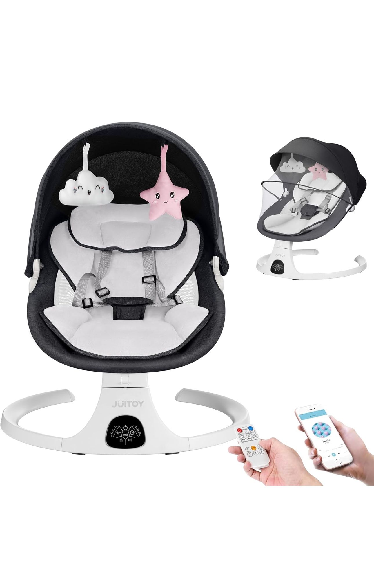 Baby Swing for Infants to Toddler Electric Newborn Swing with 5-Speed 3-Seat Positions 5-Point Carabiner,with Bluetooth Music 10-Preset Melodies, Indo
