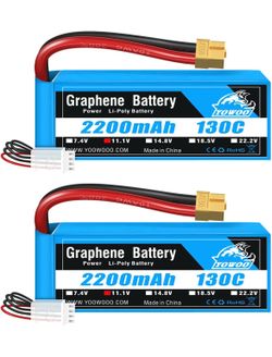 Yowoo 2 Pack 3S Lipo Battery 2200mAh 11.1V 130C Graphene Lipo Battery with XT60 Plug for E flite Valiant Parkzone E4F Wildcat Great Planes E-Cub RC Ca