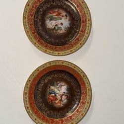 Vintage EPIAG Czechoslovakia Porcelain Wall Plates Set of 2 Gold Gilt Decor 10.5