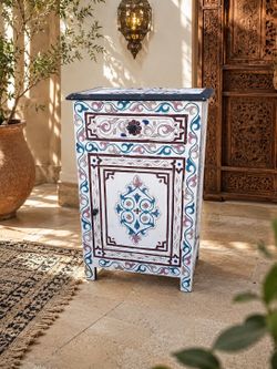 Hand-Painted Moroccan Style Wooden Cabinet