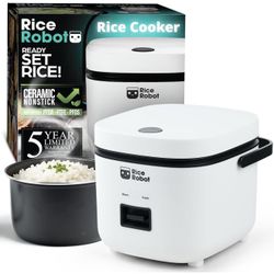 Rice Robot Personal Rice Cooker, PFAS-free, Nonstick. 1 Quart Capacity, with Stainless Steel Steamer Tray, Measuring Cups, Recipe Book with 60 Recipes