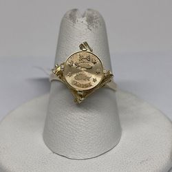 Piscis Zodiac Coin Ring On  14k Gold