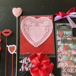 10 Piece Valentine's Day Bows, Picks, Stickers, Paper Doily Assortment 