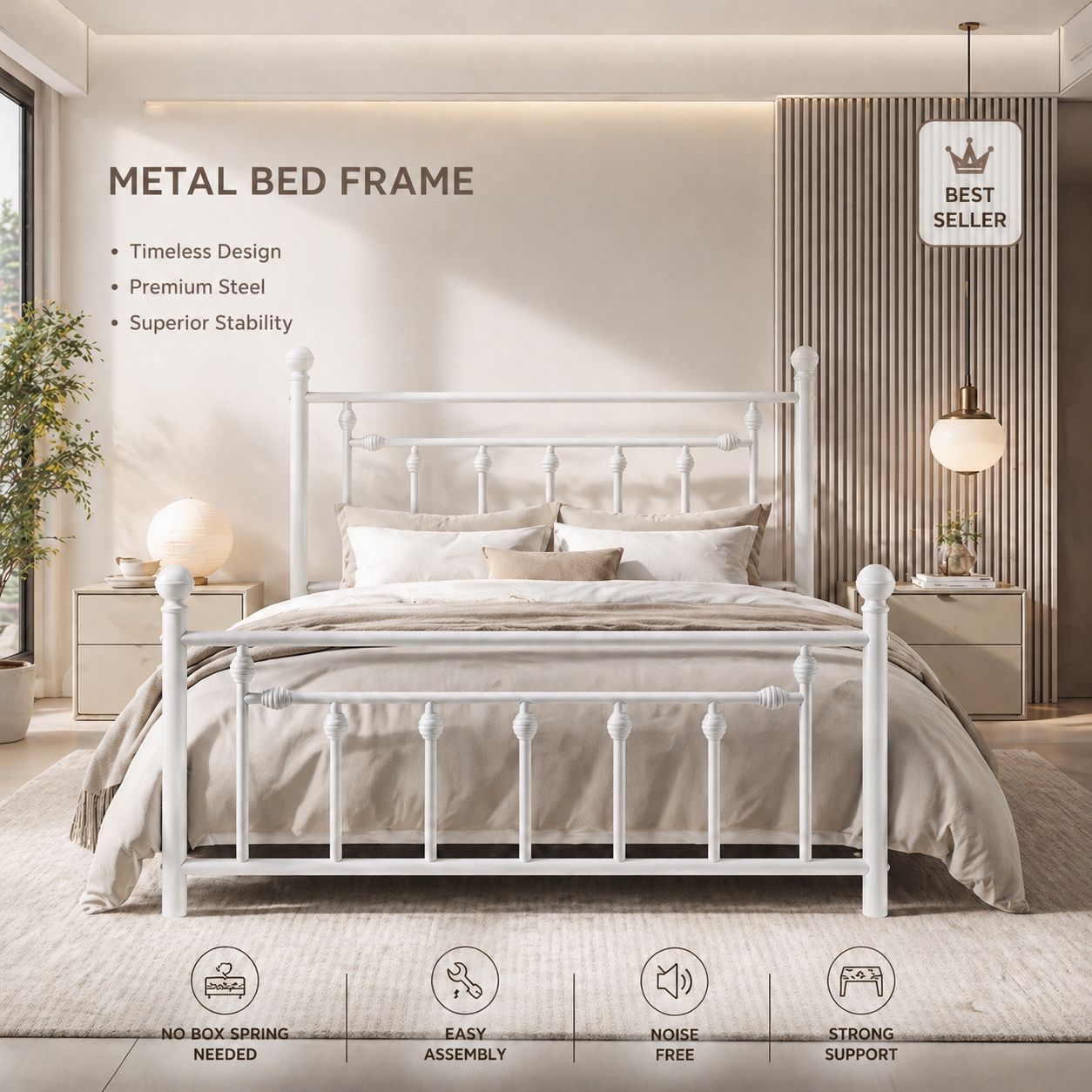 14" Full Size Metal Platform Bed Frame/Victorian Headboard and Footboard/Steel Slats Mattress Foundation for Storage/No Box Spring Needed/Noise Free/W