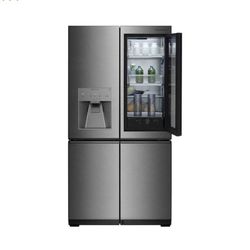 LG - Signature 22.8 Cu. Ft. French Door-in-Door Counter-Depth Smart Refrigerator with InstaView - Textured Steel