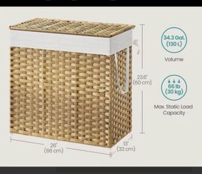 SONGMICS 130L Laundry Hamper Clothes w/ Lid and Removable Liner Bags - Natural