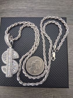 Silver rope chain and money sign Silver 925