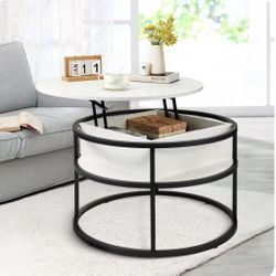 Lift Top Round Coffee Table by Latitude Run (WHITE ON BLACK)