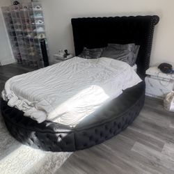 Platform Bed Frame with Storage, USB Ports & Wingback Tufted Headboard