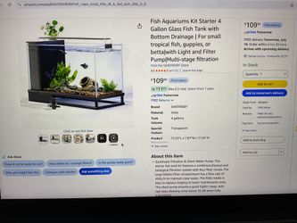 Brand new fish aquarium kit starter 4 gallon with bottom drainage