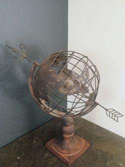 Rustic Metal Armillary Sphere Globe Sculpture