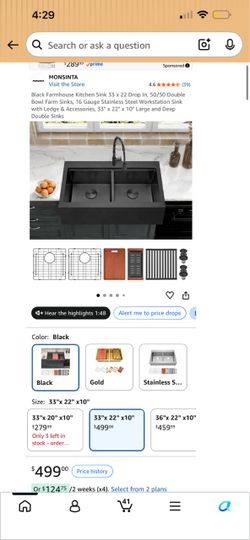 Monsinta Black Farmhouse Double Bowl Kitchen Sink