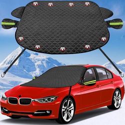 new  Car Windshield Snow Cover for Ice with Magnetic Edges, Windscreen Frost Protector with 5 Layers Protection,Elastic Straps Hooks,Side Mirrors Cove